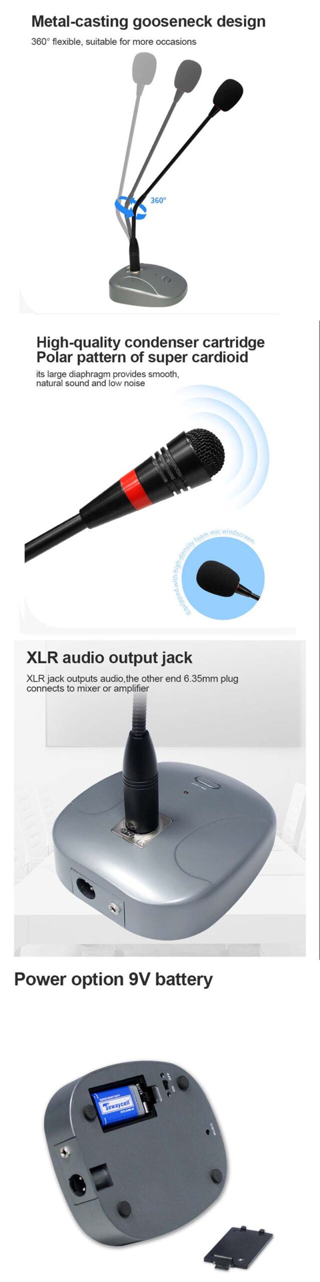 Cấu tạo micro cổ ngỗng có dây HT-33B